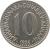 reverse of 10 Dinara (1982 - 1988) coin with KM# 89 from Yugoslavia. Inscription: 10 ДИНАРА · DINARA · DINARJEV · ДИНАРИ · 1983