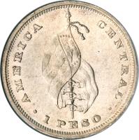 reverse of 1 Peso (1892) coin with KM# 114 from El Salvador.