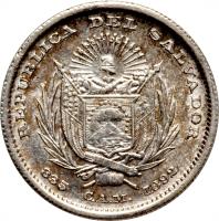 El Salvador coin 10 Centavos (1892) obverse obverse of 10 Centavos (1892) coin with KM# 110 from El Salvador. Inscription: REPUBLICA DEL SALVADOR 835 C.A.M. 1892