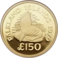 reverse of 150 Pounds - Elizabeth II - Falkland Fur Seal (1979) coin with KM# 13 from Falkland Islands. Inscription: FALKLAND ISLANDS 1979 · 150