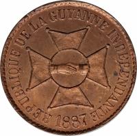 French Guiana coin 10 Centimes - Essai (1887) obverse obverse of 10 Centimes - Essai (1887) coin with KM# E1 from French Guiana.