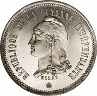 French Guiana coin 5 Francs - Essai (1887) obverse obverse of 5 Francs - Essai (1887) coin with KM# E3 from French Guiana.