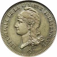 French Guiana coin 20 Centimes - Essai (1887) obverse obverse of 20 Centimes - Essai (1887) coin with KM# E2 from French Guiana.