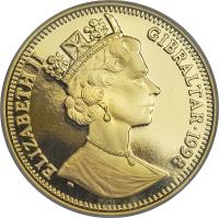 Gibraltar coin 1/2 Crown - Elizabeth II - Peacocks - 3'rd Portrait (1998) obverse obverse of 1/2 Crown - Elizabeth II - Peacocks - 3'rd Portrait (1998) coin with KM# 732 from Gibraltar. Inscription: ELIZABETH II GIBRALTAR · 1998 PM