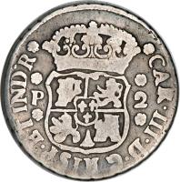 obverse of 2 Reales - Carlos III (1760 - 1771) coin with KM# 25 from Guatemala.