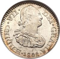Guatemala coin 1/2 Real - Fernando VII (1808 - 1810) obverse obverse of 1/2 Real - Fernando VII (1808 - 1810) coin with KM# 60 from Guatemala.