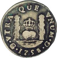 reverse of 1 Real - Fernando VI (1754 - 1760) coin with KM# 16 from Guatemala.