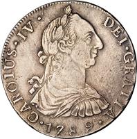 obverse of 8 Reales - Carlos IV (1789 - 1790) coin with KM# 45 from Guatemala.