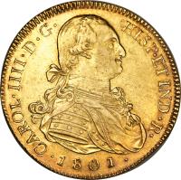 obverse of 8 Escudos - Carlos IV (1794 - 1801) coin with KM# 58 from Guatemala.