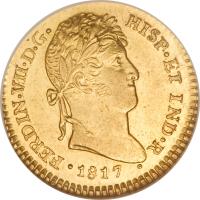 obverse of 2 Escudos - Fernando VII (1808 - 1817) coin with KM# 70 from Guatemala.