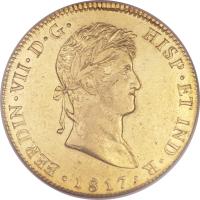 obverse of 8 Escudos - Fernando VII (1808 - 1817) coin with KM# 71 from Guatemala.