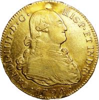 Guatemala coin 4 Escudos - Carlos IV (1794 - 1801) obverse obverse of 4 Escudos - Carlos IV (1794 - 1801) coin with KM# 57 from Guatemala.