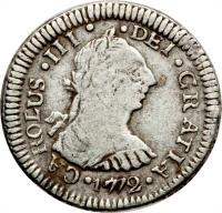 obverse of 1/2 Real - Carlos III (1772 - 1785) coin with KM# 32 from Guatemala.