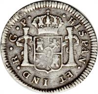 reverse of 1/2 Real - Carlos III (1772 - 1785) coin with KM# 32 from Guatemala.