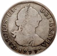 Guatemala coin 4 Reales - Carlos III (1772 - 1785) obverse obverse of 4 Reales - Carlos III (1772 - 1785) coin with KM# 35 from Guatemala.