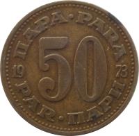 reverse of 50 Para (1965 - 1981) coin with KM# 46 from Yugoslavia. Inscription: ПАРА · PARA 19 50 78 PAR · ПАРИ