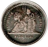 Guatemala coin 1/2 Real (1893) reverse reverse of 1/2 Real (1893) coin with KM# 163 from Guatemala. Inscription: REPUBLICA DE GUATEMALA MEDIO REAL