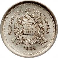 obverse of 5 Centavos (1881) coin with KM# 203 from Guatemala.