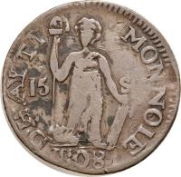 reverse of 15 Sols (1807 - 1809) coin with KM# 6 from Haiti.