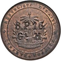 Haiti coin 1 Gourde (1889) obverse obverse of 1 Gourde (1889) coin with KM# 51 from Haiti. Inscription: B.P.1G/GL.H