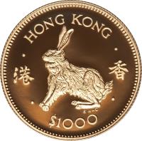 reverse of 1000 Dollars - Elizabeth II - Rabbit - 2'nd Portrait (1987) coin with KM# 58 from Hong Kong. Inscription: HONG KONG E H-C $1000