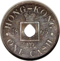 obverse of 1 Cash - Victoria (1863) coin with KM# Pn63 from Hong Kong.