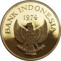obverse of 100000 Rupiah - Komodo Dragon (1974) coin with KM# 41 from Indonesia. Inscription: BANK OF INDONESIA 1974 BHINNEKA TUNGGAL IKA