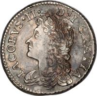Ireland coin 6 Pence - James II - Gun Money (1689) obverse obverse of 6 Pence - James II - Gun Money (1689) coin with SP# 6583k from Ireland. Inscription: IACOBVS · II · DEI · GRATIA