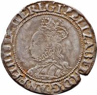 obverse of 1 Shilling - Elizabeth I (1561) coin with SP# 6505 from Ireland.