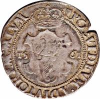 reverse of 1 Shilling - Elizabeth I (1561) coin with SP# 6505 from Ireland.