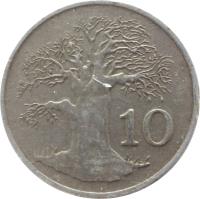 reverse of 10 Cents (1980 - 1999) coin with KM# 3 from Zimbabwe. Inscription: 10