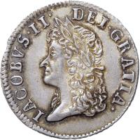 obverse of 12 Pence - James II (1690) coin with SP# 6582a from Ireland.