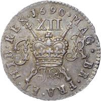 reverse of 12 Pence - James II (1690) coin with SP# 6582a from Ireland.