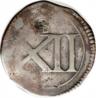 Ireland coin 12 Pence - Charles (1643 - 1644) reverse reverse of 12 Pence - Charles (1643 - 1644) coin with SP# 6546 from Ireland.