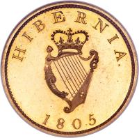 reverse of 1 Penny - George III (1805) coin with SP# 6620a from Ireland. Inscription: HIBERNIA 1805