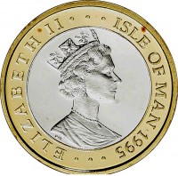 obverse of 1/4 Angel - Elizabeth II - 3'rd Portrait (1995) coin with KM# 1065 from Isle of Man. Inscription: ELIZABETH II · · · ISLE OF MAN · 1995 · · ·