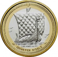 reverse of 1/4 Angel - Elizabeth II - 3'rd Portrait (1995) coin with KM# 1065 from Isle of Man. Inscription: ¼OZ FINE Au./Pt. QUARTER ANGEL