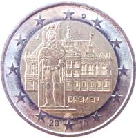 Germany coin 2 Euro - Federal States: Bremen (2010) obverse obverse of 2 Euro - Federal States: Bremen (2010) coin with KM# 285 from Germany. Inscription: D A BREMEN 20 10