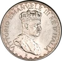 obverse of 5 Lire - Vittorio Emanuele III (1925) coin with KM# 7 from Italian Somaliland. Inscription: VITTORIO EMANVELE III RE D'ITALIA MOTTI R