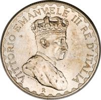 obverse of 10 Lire - Vittorio Emanuele III (1925) coin with KM# 8 from Italian Somaliland. Inscription: VITTORIO EMANVELE III RE D'ITALIA MOTTI R