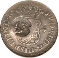 Jamaica coin 5 Pence - Counterstamped (1757 - 1758) reverse reverse of 5 Pence - Counterstamped (1757 - 1758) coin with KM# 1.3 from Jamaica.