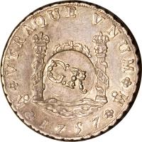 Jamaica coin 6 Shillings 8 Pence - Counterstamped (1757 - 1758) obverse obverse of 6 Shillings 8 Pence - Counterstamped (1757 - 1758) coin with KM# 8.2 from Jamaica.