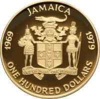 Jamaica coin 100 Dollars - Elizabeth II - Investiture of Prince Charles (1979) obverse obverse of 100 Dollars - Elizabeth II - Investiture of Prince Charles (1979) coin with KM# 82 from Jamaica. Inscription: JAMAICA 1969 1979 ONE HUNDRED DOLLARS
