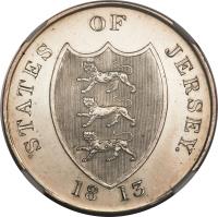 obverse of 3 Shillings - Bank Token (1813) coin with KM# Tn6 from Jersey. Inscription: STATES OF JERSEY 18 13