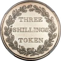 reverse of 3 Shillings - Bank Token (1813) coin with KM# Tn6 from Jersey. Inscription: THREE SHILLINGS TOKEN