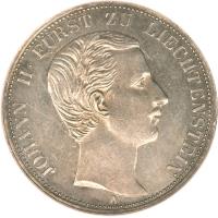 Liechtenstein coin 1 Vereinsthaler - Johann II (1862) obverse obverse of 1 Vereinsthaler - Johann II (1862) coin with Y# 1 from Liechtenstein. Inscription: JOHANN II · FÜRST ZU LIECHTENSTEIN A