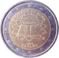 obverse of 2 Euro - Treaty of Rome (2007) coin with KM# 1130 from Spain. Inscription: TRATADO DE ROMA EUROPA 2007 M ESPAÑA