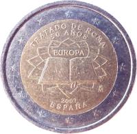 Spain coin 2 Euro - Treaty of Rome (2007) obverse obverse of 2 Euro - Treaty of Rome (2007) coin with KM# 1130 from Spain. Inscription: TRATADO DE ROMA EUROPA 2007 M ESPAÑA