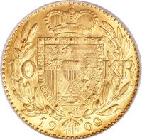 Liechtenstein coin 10 Kronen - Johann II (1900) reverse reverse of 10 Kronen - Johann II (1900) coin with Y# 5 from Liechtenstein. Inscription: 10 KR · 19 00