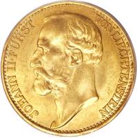 Liechtenstein coin 20 Kronen - Johann II (1898) obverse obverse of 20 Kronen - Johann II (1898) coin with Y# 6 from Liechtenstein. Inscription: JOHANN II · FÜRST VON LIECHTENSTEIN